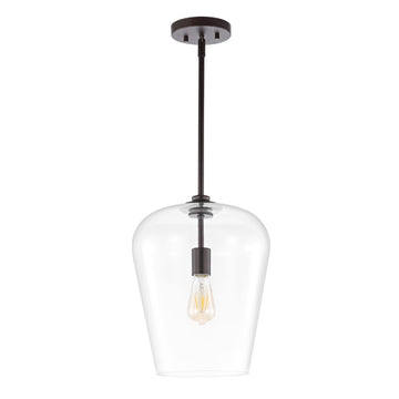 Hayes 11.25" Industrial Farmhouse Iron/Glass LED Pendant - JONATHAN Y